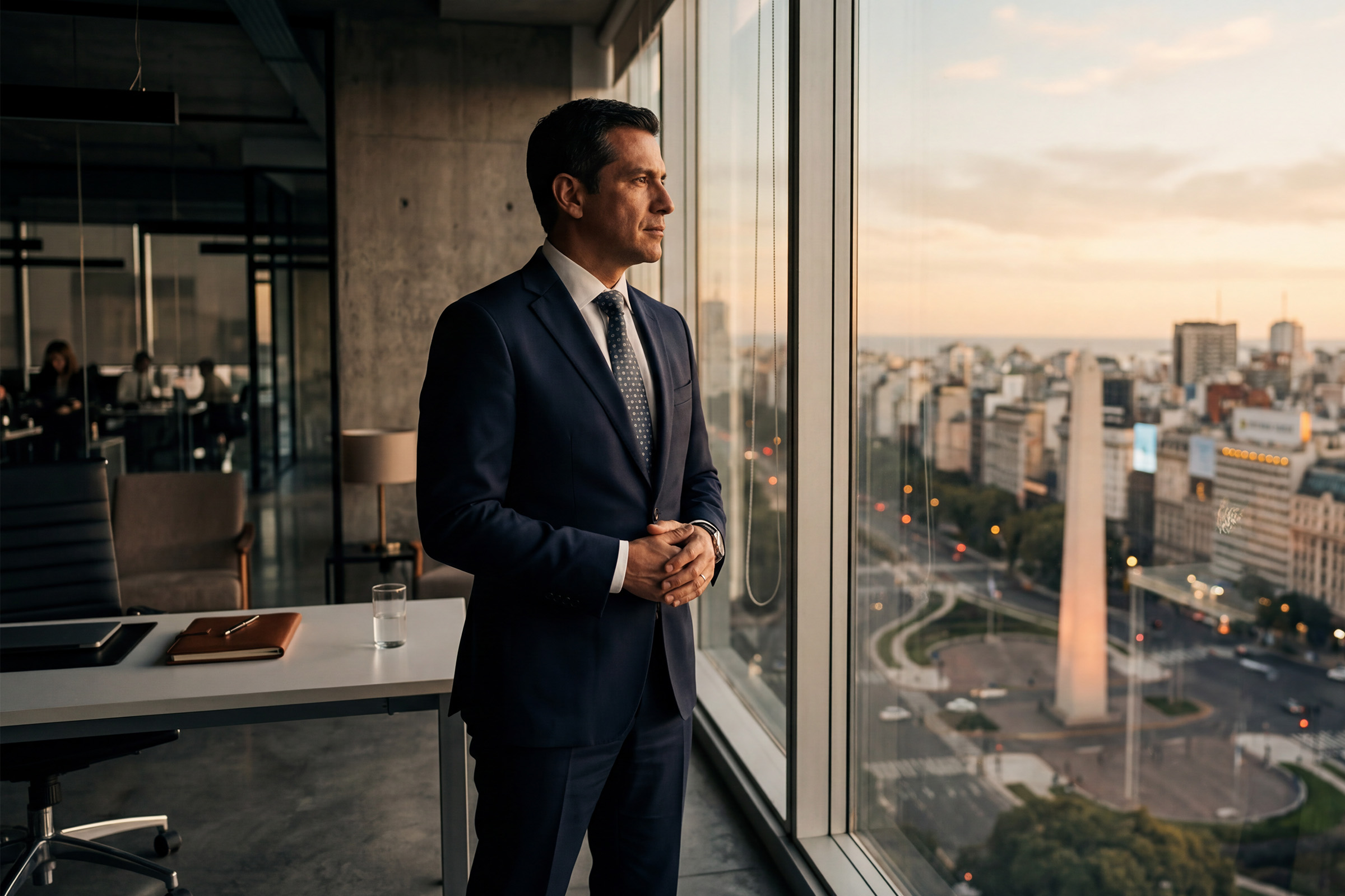 Gerente comercial en oficina con vista al Obelisco de Buenos Aires